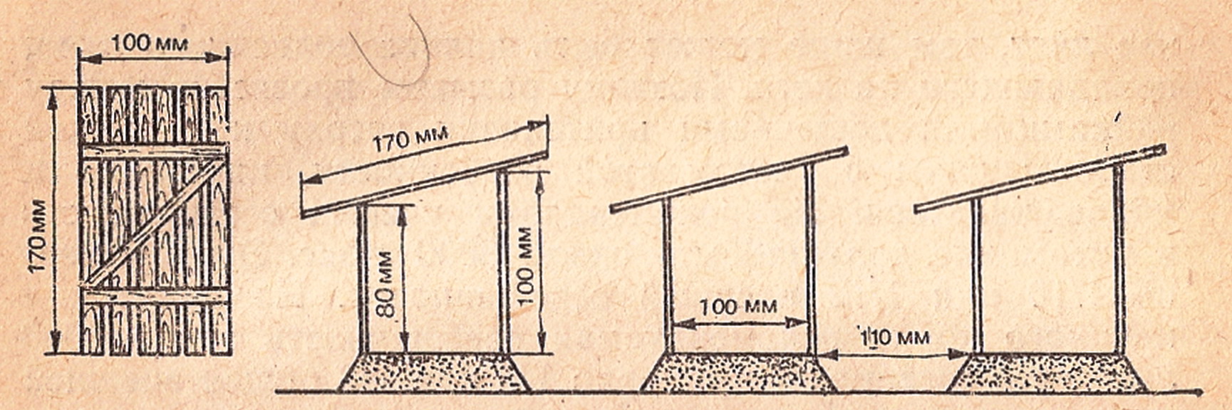 Схема размещения притенительных навесов над грядами (по Шестакову).